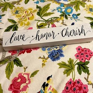 Love honor cherish wooden shelf sitter
